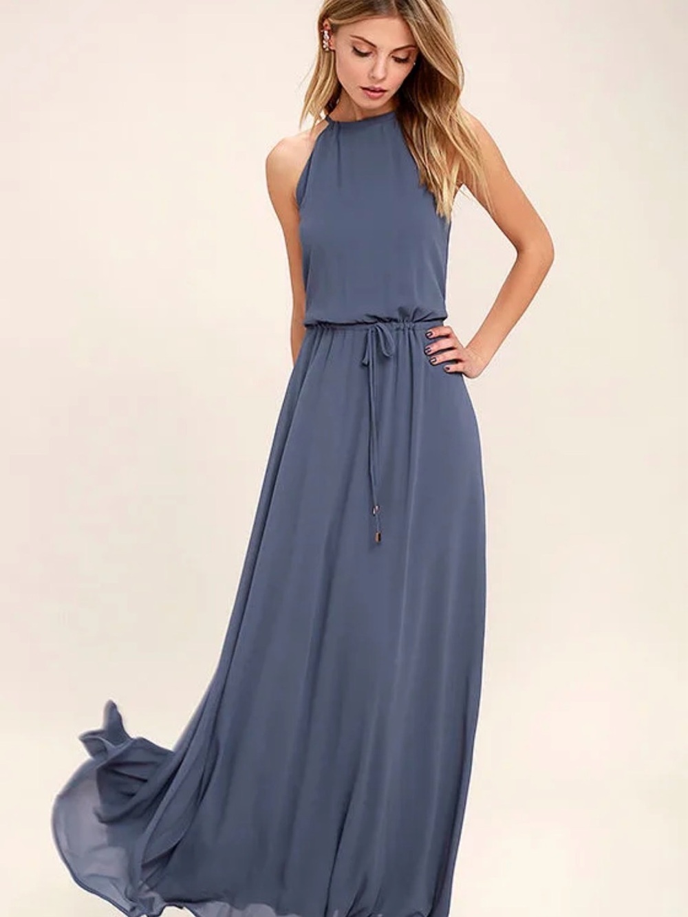Lulus Women’s Maxi Dress Be Mellow Halter Blue Size Large New